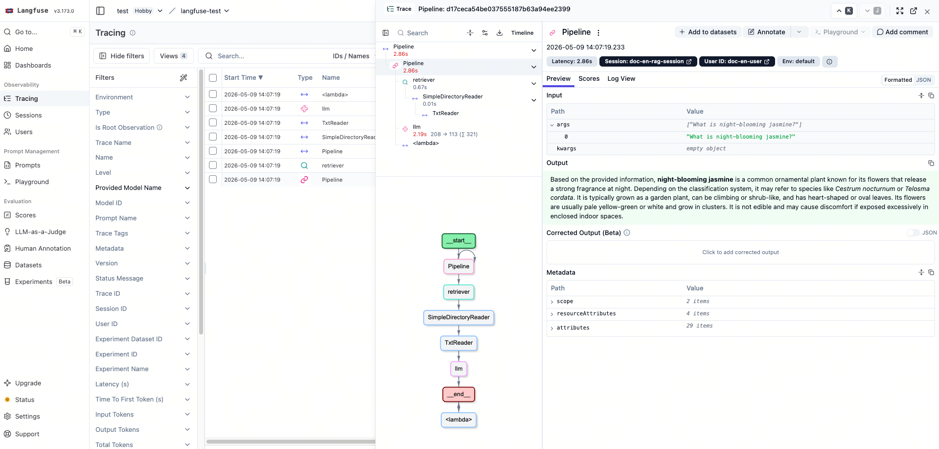 Langfuse observability view