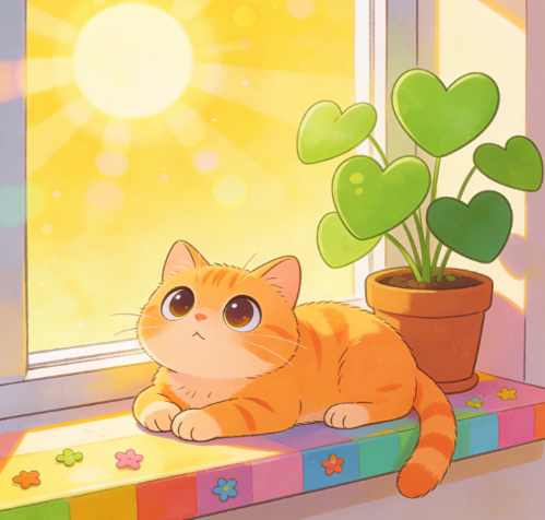 橘猫趴在窗台上晒太阳的示例图片