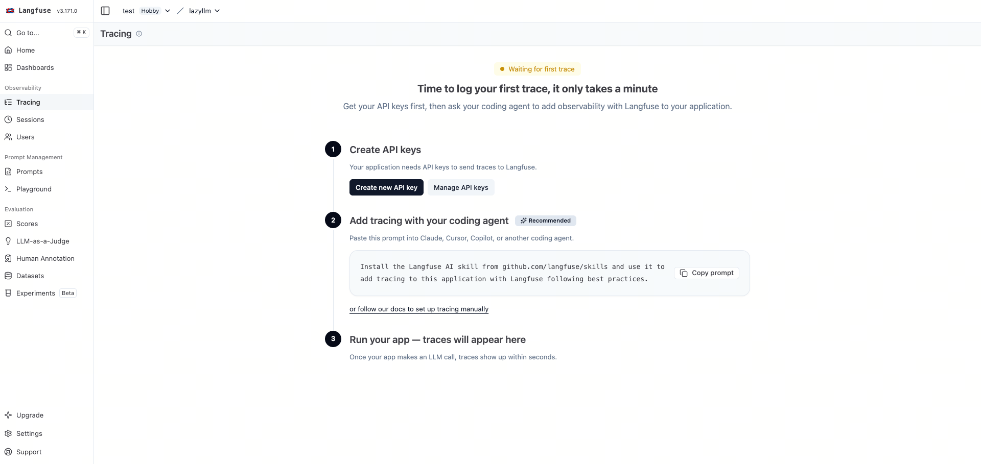 Langfuse API 创建界面